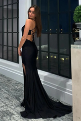 Cross Open Back Evening Party Dresses, Simple 2023 Long Prom Dresses, Mermaid Straps Prom Dresses