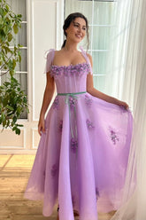 2025 Tulle Newest Long Prom Dresses, Appliques Elegant Girl Graduation Party Dresses