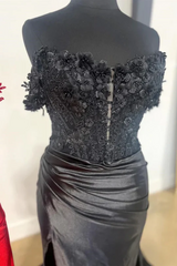 Black Mermaid Newest Long Prom Dresses, 2025 Lace Bridesmaid Dresses, Appliques Girl Party Dresses