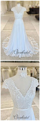 Elegant V-neck Lace Wedding Dresses, Chiffon A-line Bridal Gowns, Beautiful Wedding Dresses