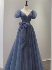 Bubble Sleeves A-line Prom Dresses, Princess Newest Evening Party Dresses, Elegant 2022 Long Prom Dresses