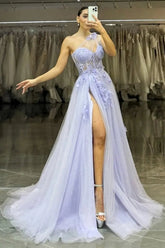 A-line Girl Graduation Tulle Party Dresses, Sweetheart Newest Long Prom Dresses, Lace Wedding Guest Dresses