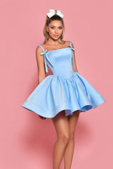 Baby Blue Puffy Satin Homecoming Dresses, Cute Mini Dresses, Concert Wear, Short Prom Dresses