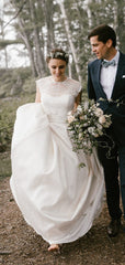 Cap Sleeves Lace Top Wedding Dresses, Two Pieces A-line Wedding Dresses