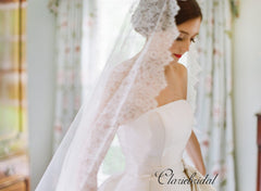 Fashion Unique Satin Wedding Dresses, Strapless Wedding Dresses With Veil