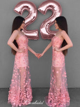 Fancy Strapless Long Prom Dresses, Appliques Prom Dresses, Elegant Prom Dresses