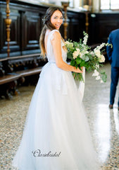 Elegant Tulle A-line Wedding Dresses, V-back Popular Wedding Dresses