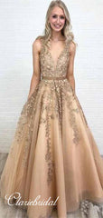 Elegant Lace A-line Long Prom Dresses, Evening Party Modest Prom Dresses