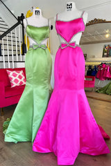 Black Satin Mermaid Prom Dresses With Beaded Straps And Waist Details, Newest 2025 Prom Dresses