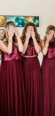 2 Pieces Sequin Top Tulle Bridesmaid Dresses, Lovely Bridesmaid Dresses, Popular Bridesmaid Dresses