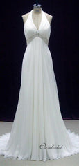 Beaded Halter Design Chiffon Wedding Dresses, Luxury Rhinestones Wedding Dresses