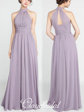 Halter A-line Purple Chiffon Long Bridesmaid Dresses