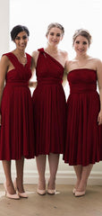 Dark Red Convertible Short Bridesmaid Dresses