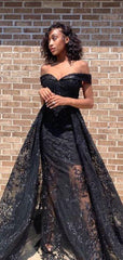 Black Lace Affordable 2021 Long Prom Dresses, Off Shoulder Elegant Prom Dresses Long