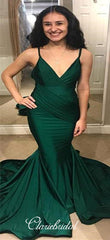 Emerald Green Elastic Satin Mermaid Prom Dresses, Popular Prom Dresses, Prom Dresses
