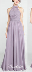 Halter A-line Purple Chiffon Long Bridesmaid Dresses