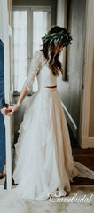 2 Pieces Lace Top Long Sleeves Boho Wedding Dresses
