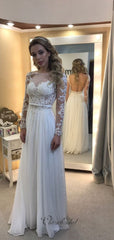 Backless Long Sleeves Lace Wedding Dresses, Newest Lace Popular Wedding Dresses