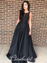 Black Satin A-line Prom Dresses, Long Prom Dresses, Popular Prom Dresses