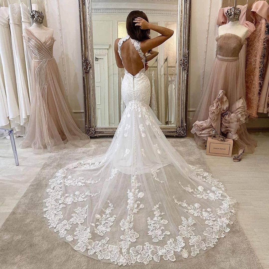 Fashion Newest Mermaid Wedding Dresses, Open Back Lace Wedding Dresses