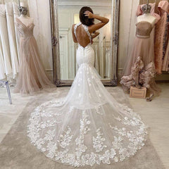 Fashion Newest Mermaid Wedding Dresses, Open Back Lace Wedding Dresses
