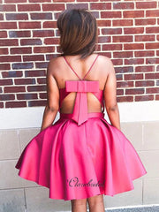 A-line Satin Short Prom Dresses, Straps Homecoming Dresses