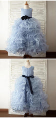 Blue Fluffy Flower Girl Dresses, Organza Little Girl Dresses
