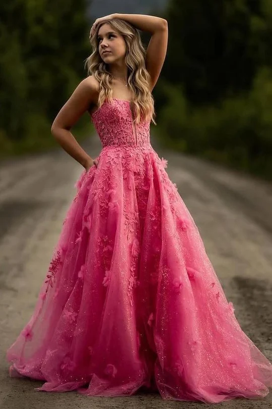 Elegant Appliques Wedding Dresses, A-line Newest Long Prom Dresses, Lace Bridal Gowns