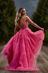 Elegant Appliques Wedding Dresses, A-line Newest Long Prom Dresses, Lace Bridal Gowns