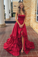 A-line Satin Wedding Guest Dresses, Straps 2025 Newest Long Prom Dresses, Girl Party Dresses