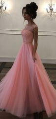 Elegant Beaded Long Prom Dresses, 2020 Prom Dresses, Cap Sleeves Prom Dresses