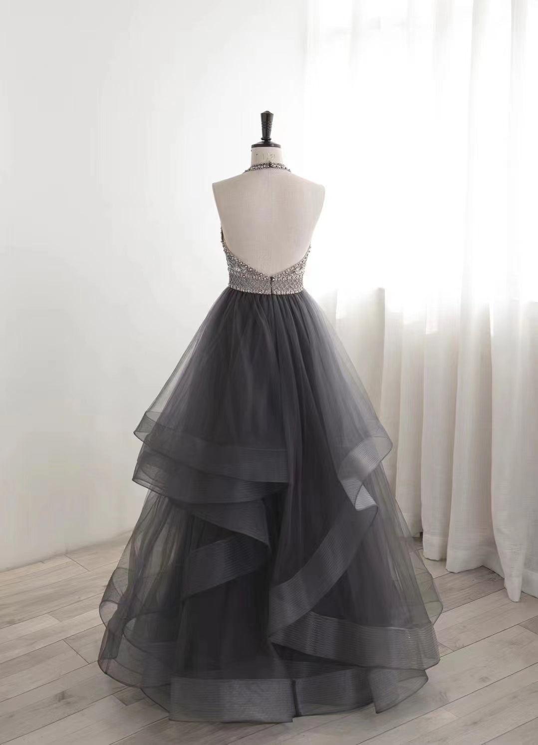 Halter Beaded Floral Long Prom Dresses, Cake Fluffy Prom Dresses, 2022 Prom Dresses, Formal Dresses