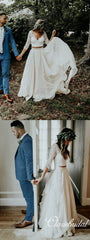 2 Pieces Lace Top Long Sleeves Boho Wedding Dresses