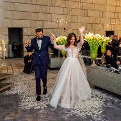 Chic Tulle A-line Wedding Gown, Long Sleeves Flowy Wedding Dresses, 2020 Wedding Dresses