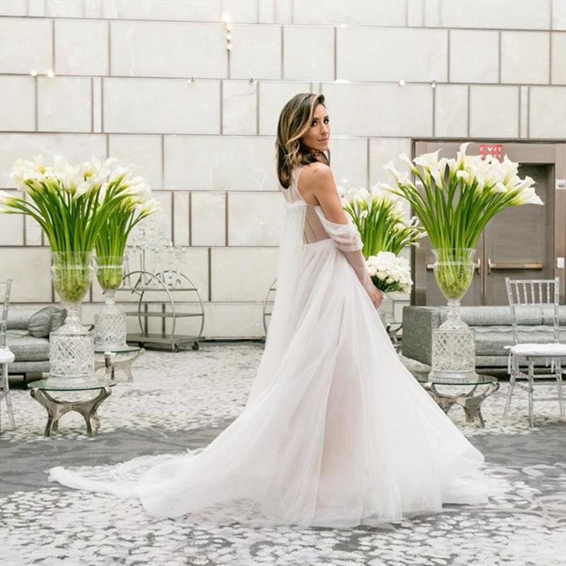 Chic Tulle A-line Wedding Gown, Long Sleeves Flowy Wedding Dresses, 2020 Wedding Dresses