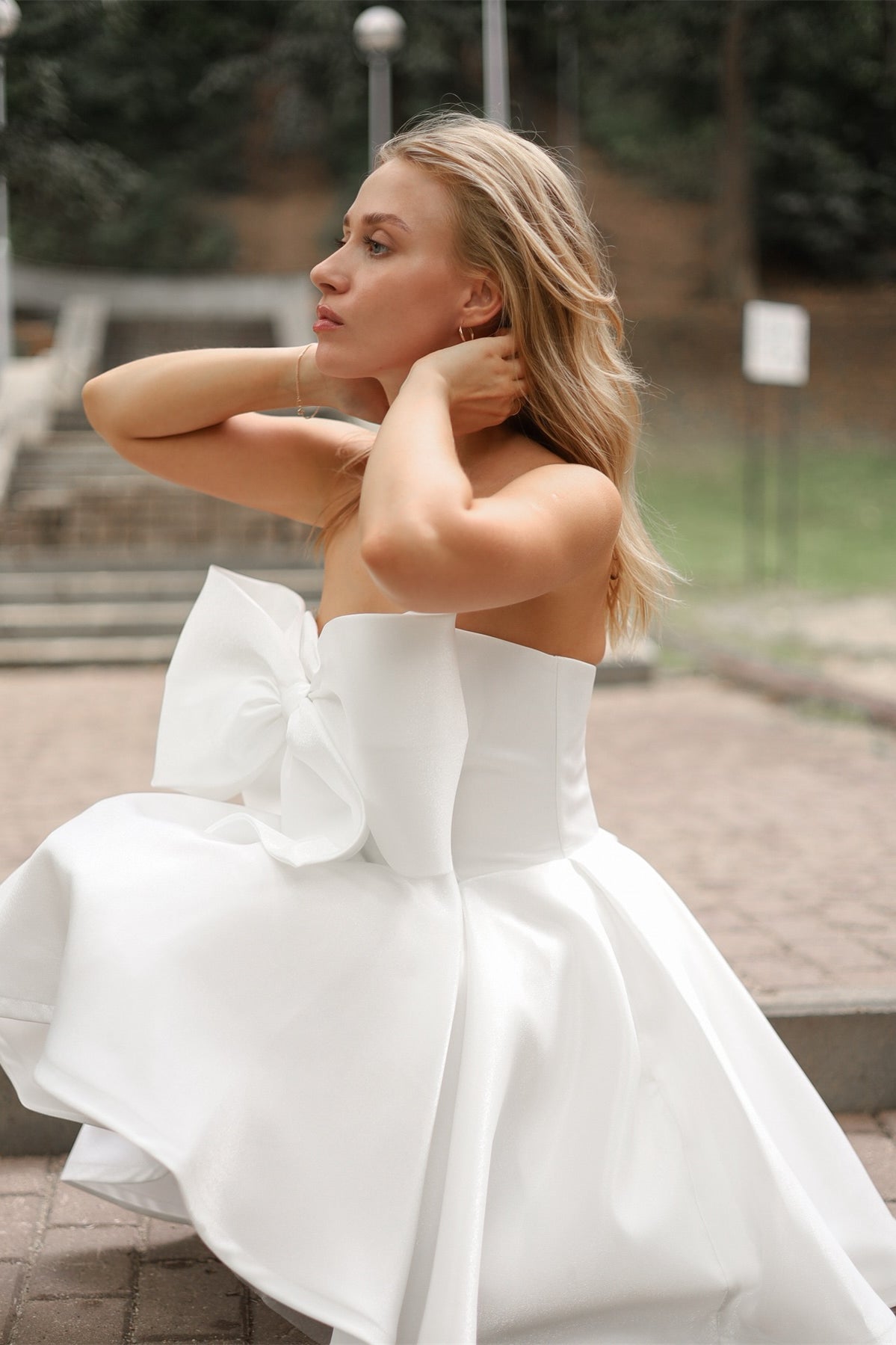 Cute Bow A-line Mini Wedding Dresses, Reciption Dresses, Homecoming Dresses