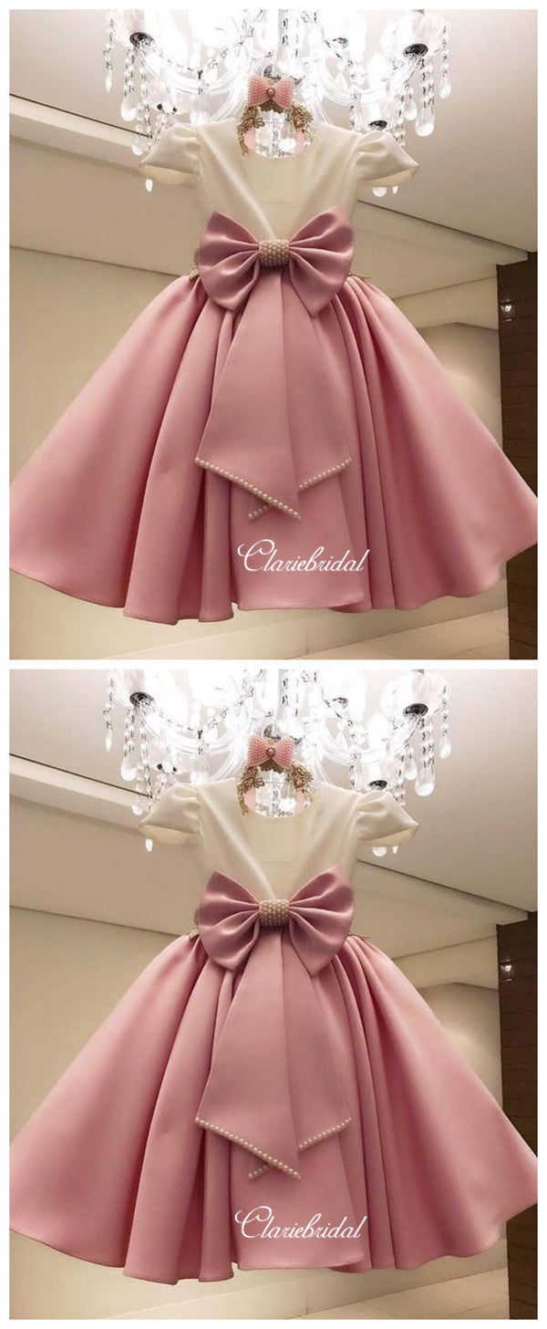 Cap Sleeves Satin Flower Girl Dresses, Beaded Lovely Flower Girl Dresses