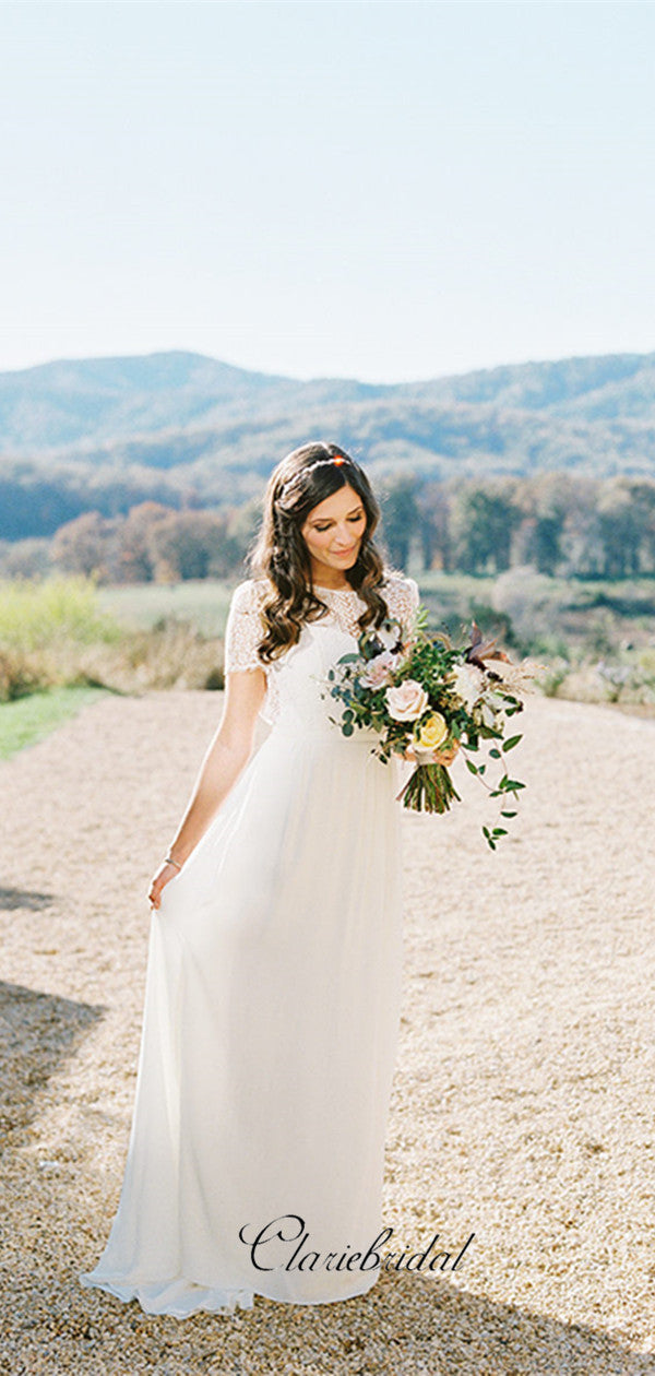 2019 Newest Lace Simple Wedding Dresses, V-back Custom Design Wedding Dresses