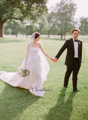 Fashion Unique Satin Wedding Dresses, Strapless Wedding Dresses With Veil