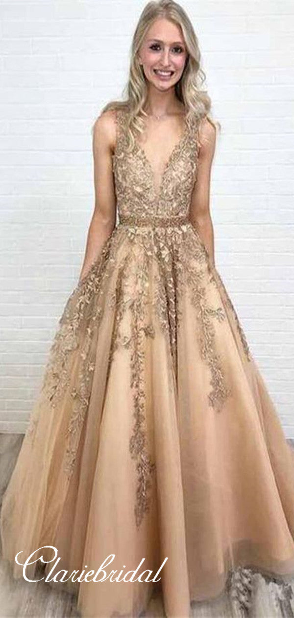 Elegant Lace A-line Long Prom Dresses, Evening Party Modest Prom Dresses