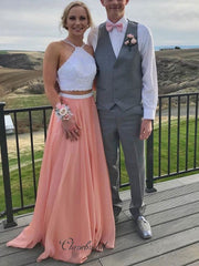 A-line Two Pieces Prom Dresses, Newest Popular Prom Dresses Long
