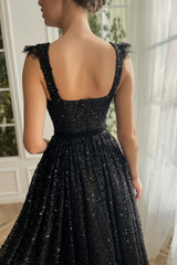 Black Sequin Beaded Midi Dresses, Luxury Formal Dresses, Party Dresses, Newest Prom Dresses