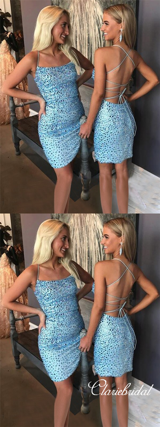 Gorgeous Rhinestone Beaded Mermaid Homecoming Dresses, Short Prom Dresses