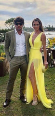 Deep V-neck Simple Long Prom Dresses, Evening Party Cheap 2021 Prom Dresses