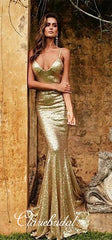 Gold Sequin Mermaid Prom Dresses, Long Prom Dresses, Popular Prom Dresses