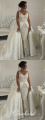 2 Pieces Long Lace Satin Ball Gown Wedding Dresses, Bridal Gown