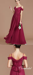 Burgundy Off Shoulder Long A-line Chiffon Bridesmaid Dresses