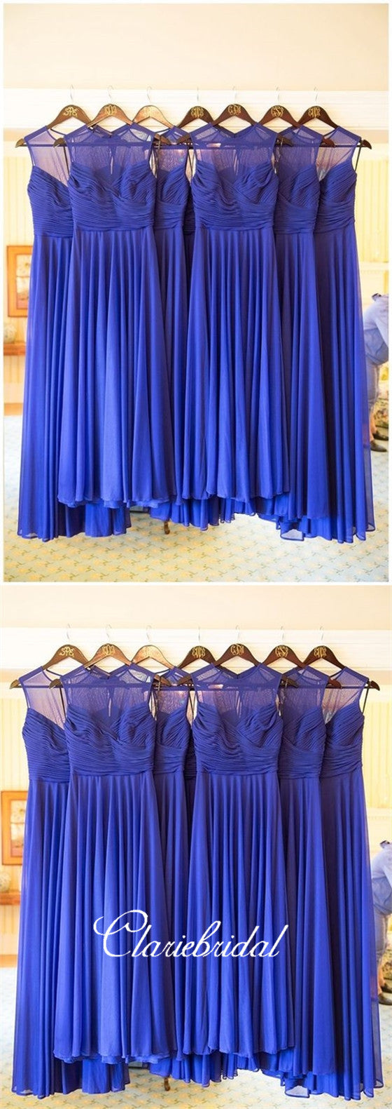 A-line Royal Blue Chiffon Bridesmaid Dresses, Long Wedding Guest Dresses