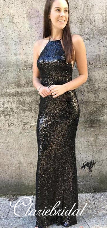 Black Sequin Sheath Prom Dresses, Long Prom Dresses, Simple Prom Dresses