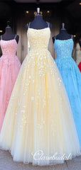 A-line Lace Popular Tulle Prom Dresses, Long Prom Dresses, Beaded Prom Dresses, Affordable Prom Dresses